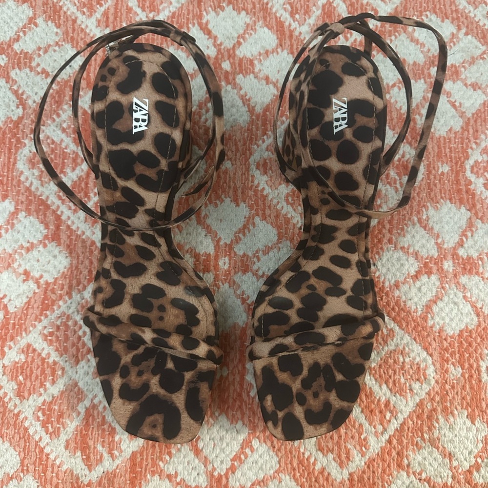 Zara Brown and Black Leopard Print Sandals